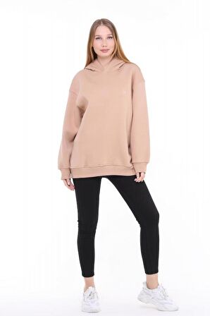 Pastelastore Pamuklu Kapüşonlu 3 İplik Şardonlu Kalın Oversize Sweatshirt