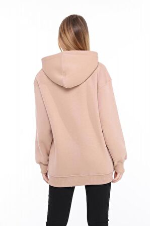 Pastelastore Pamuklu Kapüşonlu 3 İplik Şardonlu Kalın Oversize Sweatshirt