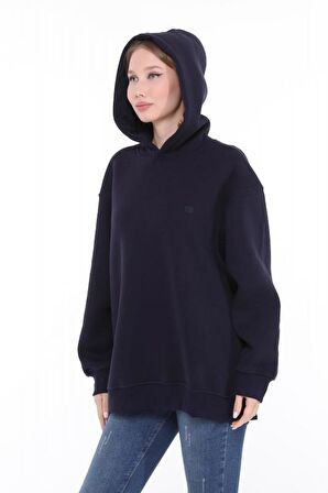 Pastelastore Pamuklu Kapüşonlu 3 İplik Şardonlu Kalın Oversize Sweatshirt