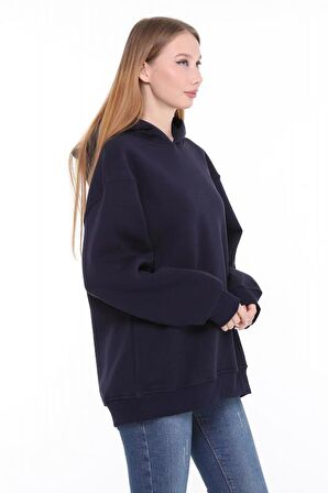 Pastelastore Pamuklu Kapüşonlu 3 İplik Şardonlu Kalın Oversize Sweatshirt