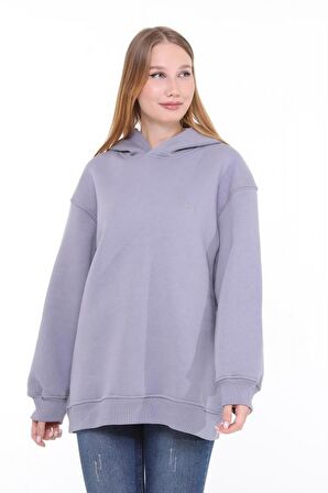 Pastelastore Pamuklu Kapüşonlu 3 İplik Şardonlu Kalın Oversize Sweatshirt