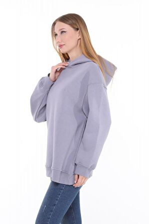 Pastelastore Pamuklu Kapüşonlu 3 İplik Şardonlu Kalın Oversize Sweatshirt