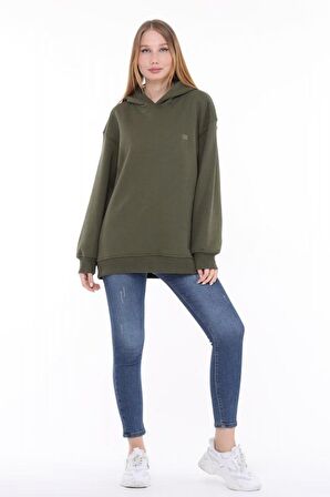 Pastelastore Pamuklu Kapüşonlu 3 İplik Şardonlu Kalın Oversize Sweatshirt