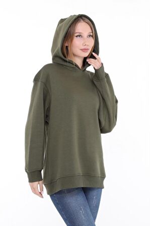 Pastelastore Pamuklu Kapüşonlu 3 İplik Şardonlu Kalın Oversize Sweatshirt