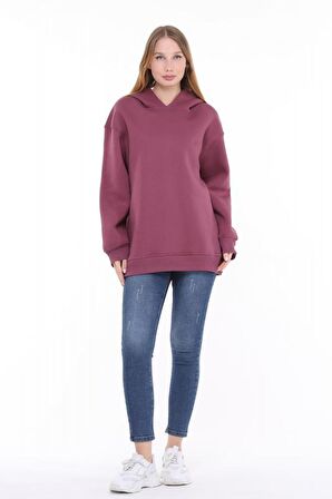 Pastelastore Pamuklu Kapüşonlu 3 İplik Şardonlu Kalın Oversize Sweatshirt