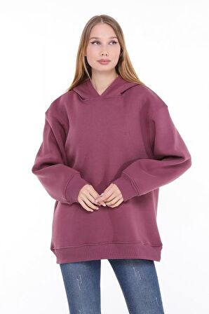 Pastelastore Pamuklu Kapüşonlu 3 İplik Şardonlu Kalın Oversize Sweatshirt