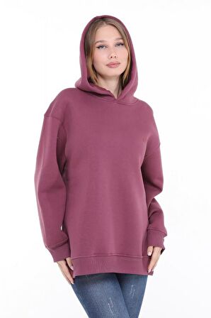 Pastelastore Pamuklu Kapüşonlu 3 İplik Şardonlu Kalın Oversize Sweatshirt