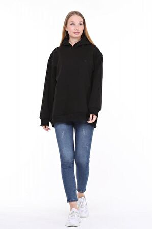 Pastelastore Pamuklu Kapüşonlu 3 İplik Şardonlu Kalın Oversize Sweatshirt