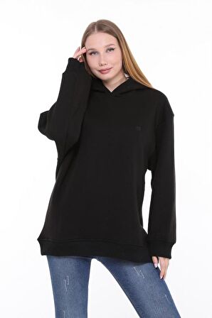 Pastelastore Pamuklu Kapüşonlu 3 İplik Şardonlu Kalın Oversize Sweatshirt