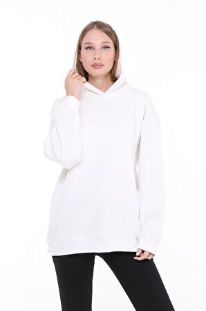 Pastelastore Pamuklu Kapüşonlu 3 İplik Şardonlu Kalın Oversize Sweatshirt