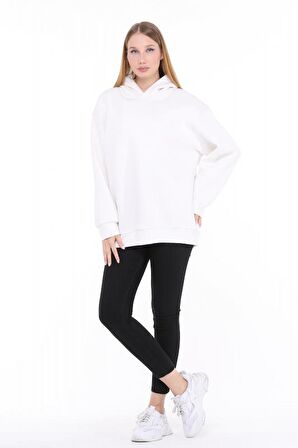 Pastelastore Pamuklu Kapüşonlu 3 İplik Şardonlu Kalın Oversize Sweatshirt