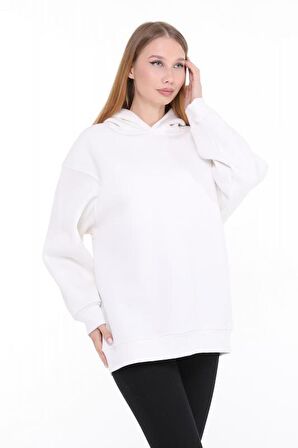 Pastelastore Pamuklu Kapüşonlu 3 İplik Şardonlu Kalın Oversize Sweatshirt