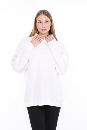 Pastelastore Pamuklu Kapüşonlu 3 İplik Şardonlu Kalın Oversize Sweatshirt