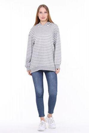 Pastelastore Çizgili Triko Oversize Sweatshirt