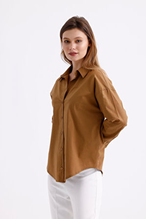 Geniş Manşetli %96 Pamuk Esnek Poplin Uzun Tunik Kadın Gömlek 1163