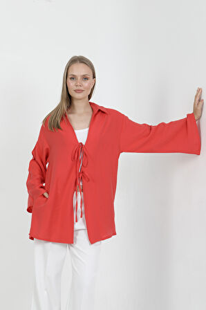 Doğal Viskon Kumaş Cepli Bağcıklı Kadın Kimono 1167 – Hafif, Dökümlü, Akışkan, Yazlık Model