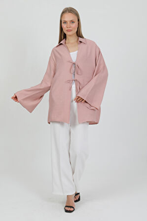 Doğal Viskon Kumaş Cepli Bağcıklı Kadın Kimono 1167 – Hafif, Dökümlü, Akışkan, Yazlık Model