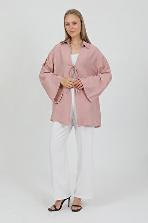 Doğal Viskon Kumaş Cepli Bağcıklı Kadın Kimono 1167 – Hafif, Dökümlü, Akışkan, Yazlık Model