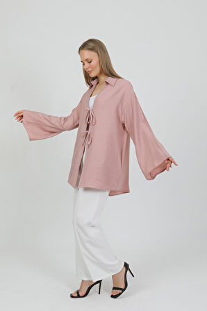 Doğal Viskon Kumaş Cepli Bağcıklı Kadın Kimono 1167 – Hafif, Dökümlü, Akışkan, Yazlık Model