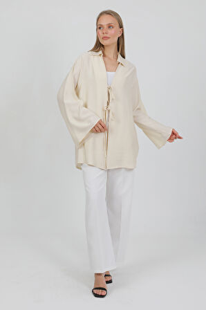 Doğal Viskon Kumaş Cepli Bağcıklı Kadın Kimono 1167 – Hafif, Dökümlü, Akışkan, Yazlık Model