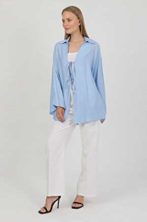 Doğal Viskon Kumaş Cepli Bağcıklı Kadın Kimono 1167 – Hafif, Dökümlü, Akışkan, Yazlık Model