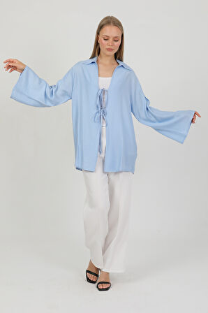 Doğal Viskon Kumaş Cepli Bağcıklı Kadın Kimono 1167 – Hafif, Dökümlü, Akışkan, Yazlık Model