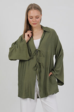 Doğal Viskon Kumaş Cepli Bağcıklı Kadın Kimono 1167 – Hafif, Dökümlü, Akışkan, Yazlık Model