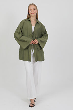 Doğal Viskon Kumaş Cepli Bağcıklı Kadın Kimono 1167 – Hafif, Dökümlü, Akışkan, Yazlık Model