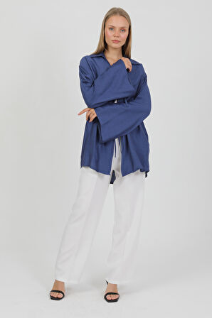 Doğal Viskon Kumaş Cepli Bağcıklı Kadın Kimono 1167 – Hafif, Dökümlü, Akışkan, Yazlık Model