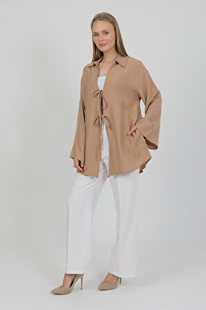 Doğal Viskon Kumaş Cepli Bağcıklı Kadın Kimono 1167 – Hafif, Dökümlü, Akışkan, Yazlık Model