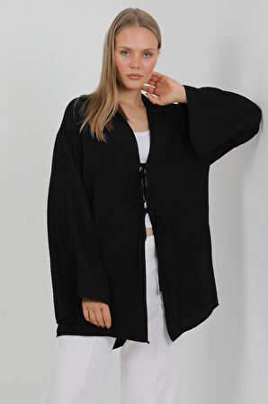 Doğal Viskon Kumaş Cepli Bağcıklı Kadın Kimono 1167 – Hafif, Dökümlü, Akışkan, Yazlık Model