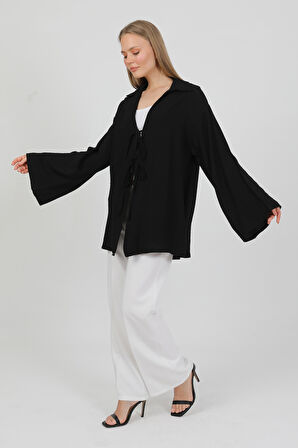 Doğal Viskon Kumaş Cepli Bağcıklı Kadın Kimono 1167 – Hafif, Dökümlü, Akışkan, Yazlık Model