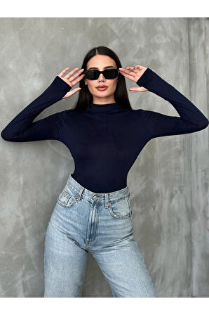 %95 Pamuklu Parmak Geçmeli Kadın Body – Esnek Kumaş