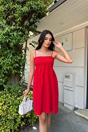 Kısa Pamuklu Yaz Elbisesi – Askısı Bağlamalı Astarsız