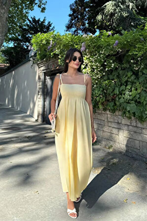 Uzun Pamuklu Yaz Elbisesi – Askısı Bağlamalı Astarsız 4301