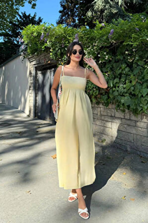 Uzun Pamuklu Yaz Elbisesi – Askısı Bağlamalı Astarsız 4301