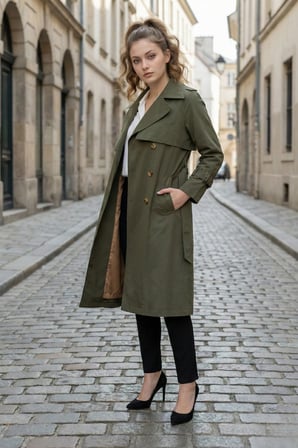  Pastelastore %100 Pamuk Gabardin Uzun (110cm) Astarlı Kemerli Kadın Trençkot 1111