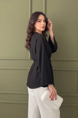 Koyu Siyah Kadın Kuşaklı Kimono 1177