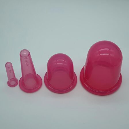 Silikon Selülit ve Yüz  Masaj Kupa Seti 4'lü Pembe Renk