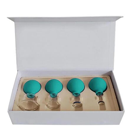 Silikon Vakumlu Cam Yüz Masaj Kupası 4'lü Set Yeşil Renk