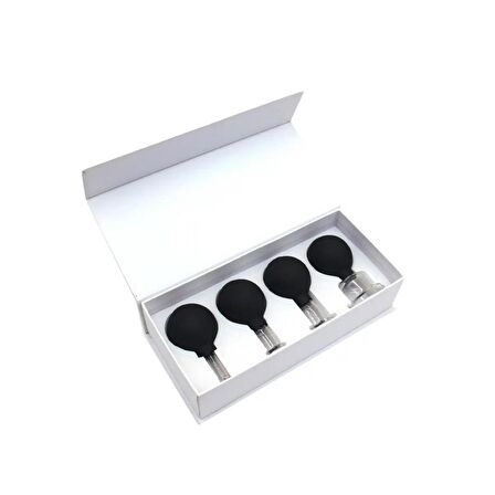 Silikon Vakumlu Cam Yüz Masaj Kupası 4'lü Set Siyah Renk