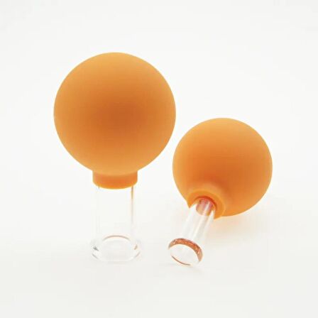 Silikon Vakumlu Cam Yüz Masaj Kupası 2'li Set Turuncu Renk