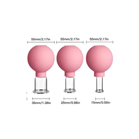 Silikon Vakumlu Cam Yüz Masaj Kupası 3'lü Set Pembe Renk