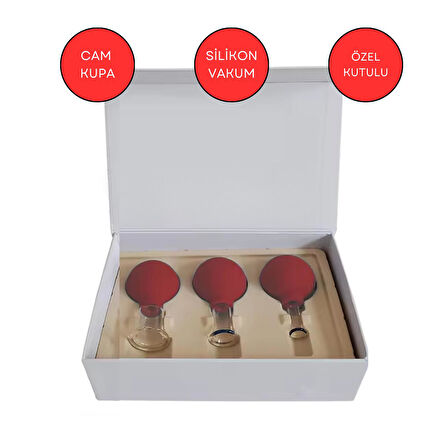 Silikon Vakumlu Cam Yüz Masaj Kupası 3'lü Set Kırmızı Renk