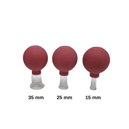 Silikon Vakumlu Cam Yüz Masaj Kupası 3'lü Set Kırmızı Renk