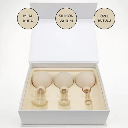 Mika Silikon Vakumlu Yüz Masaj Kupası 3'lü Set Bej Renk