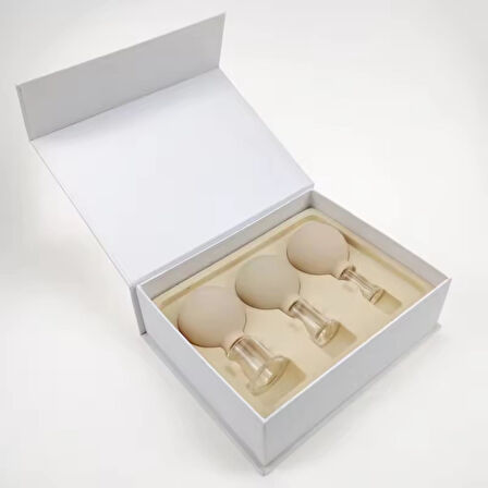 Mika Silikon Vakumlu Yüz Masaj Kupası 3'lü Set Bej Renk