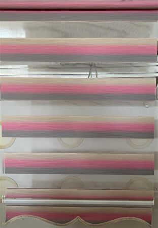 Zebra Stor Perde Pembe Gri Renk Geçişli Etek Dilimli ST 046
