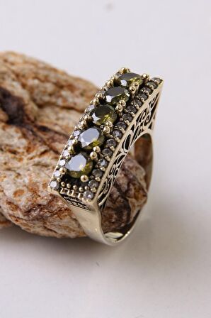 Beştas Serisi Sarı Yeşil Sitrin Renkli Taş Seçenekli Otantik 925 Ayar Gümüş Kadın Yüzük