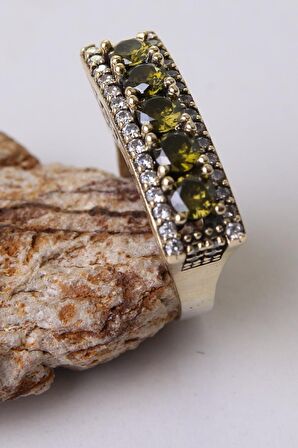 Beştas Serisi Sarı Yeşil Sitrin Renkli Taş Seçenekli Otantik 925 Ayar Gümüş Kadın Yüzük